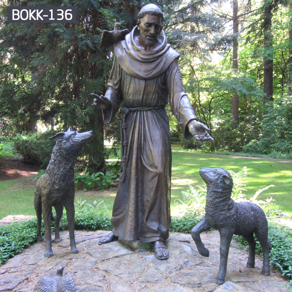 Bronze religious garden ornaments of saint francis statue with dog for sale BOKK-136