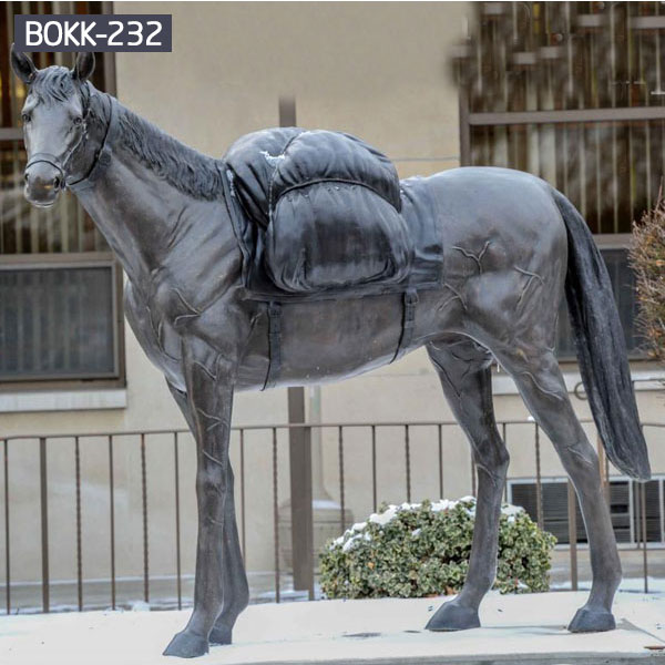 Full size black horse standing with backpack statues australia 