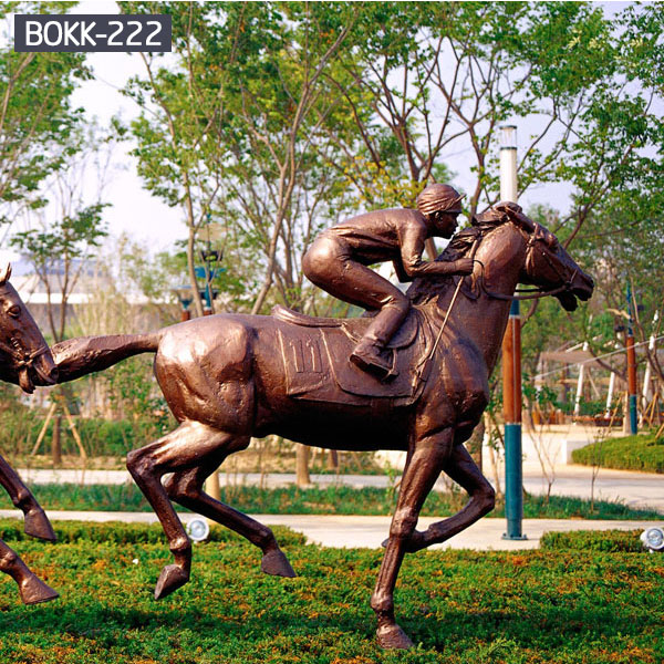 Large vintage bronze race horse and man for outdoor garden decor BOKK-222