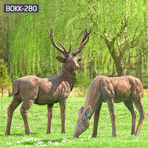 Life size antique bronze stag outdoor lawn ornaments art decor BOKK-280