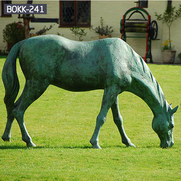 Life size solid bronze standing grazing horse for outdoor lawn decor BOKK-241