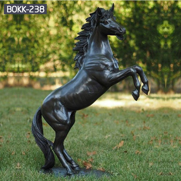 Outdoor black horse rearing wildlife animal statues lawn ornaments BOKK-238