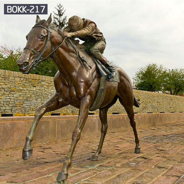 Outdoor vintage bronze horseman racing horse garden statue australia BOKK-217