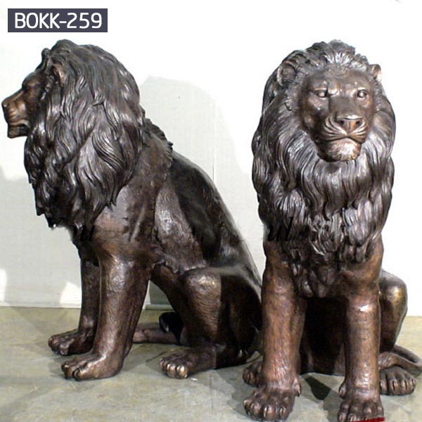 Pair of life size bronze lion statue outdoor house BOKK-259