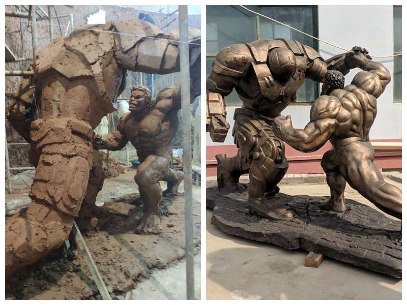 Bronze Hulk and Samurai Sculpture