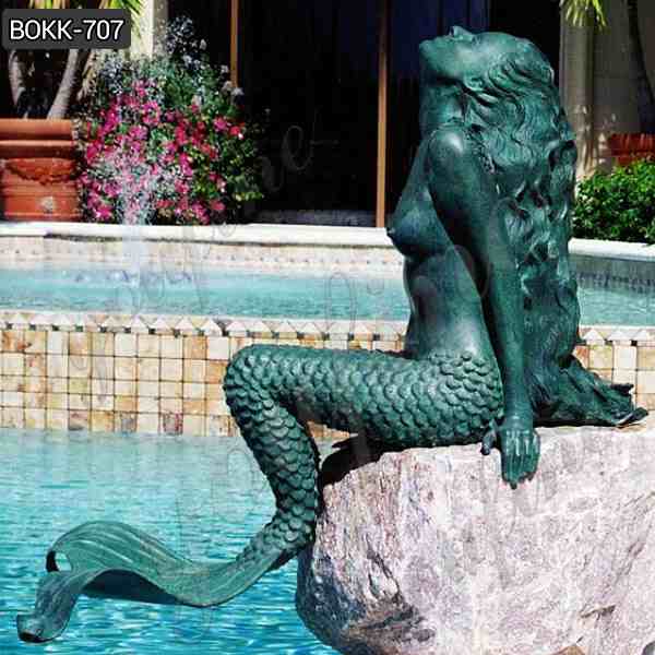 Beautiful Antique Bronze Nude Mermaid Statue for Garden Decoration Maker BOKK-707