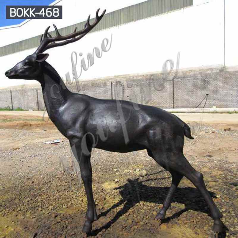 Outdoor Large Size Black Animal Bronze Deer Statue for Garden Lawn Supplier BOKK-468