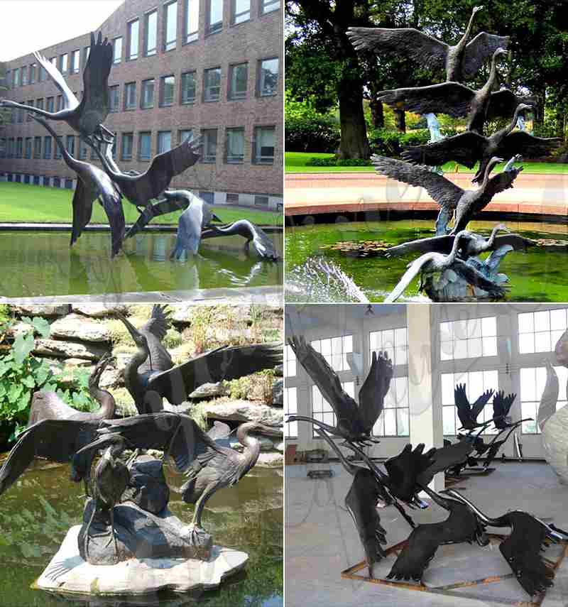 Bronze Crane Garden Sculpture