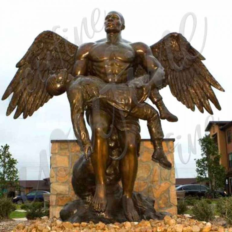 Custom Large Size Bronze Angel Holding Fallen Soldier Memorial Statue