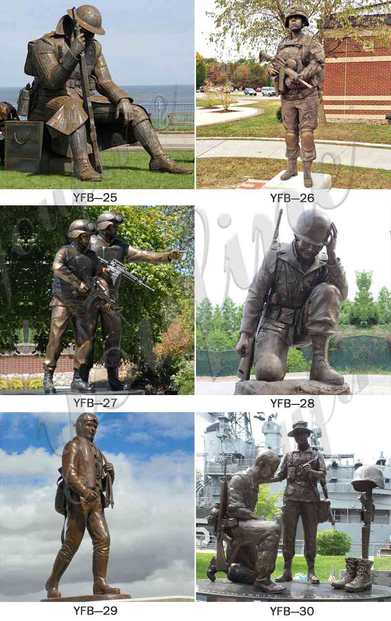 Life Size Outdoor Military Bronze Soldier and Dog Sculpture (2)
