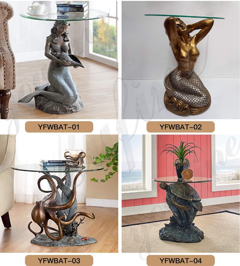 Home Decoration Bronze Mermaid Statue Coffee Table for BOKK-332