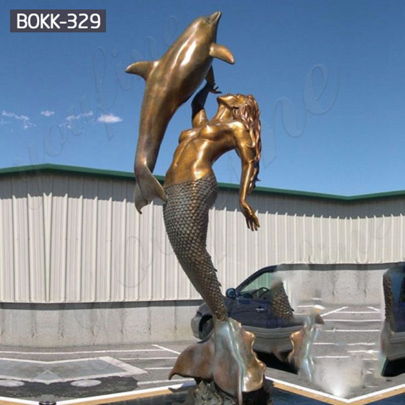 Beach Decoration Bronze Mermaid Statue with Dolphin for Sale