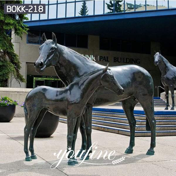 Bronze Mare and Foal Statue Square Decoration for Sale BOKK-218