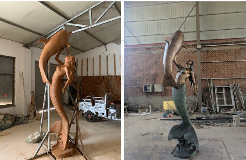 Decoration Bronze Mermaid Statue with Dolphin for Sale BOKK-329