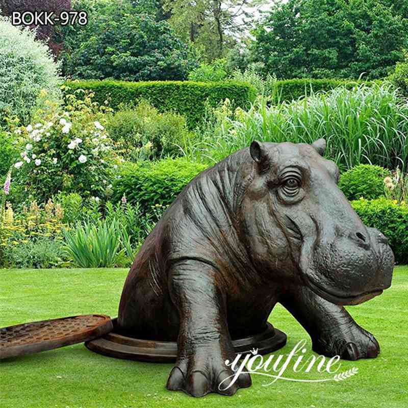Highly Realistic Bronze Hippo Sculpture Street Decor for Sale BOKK-978