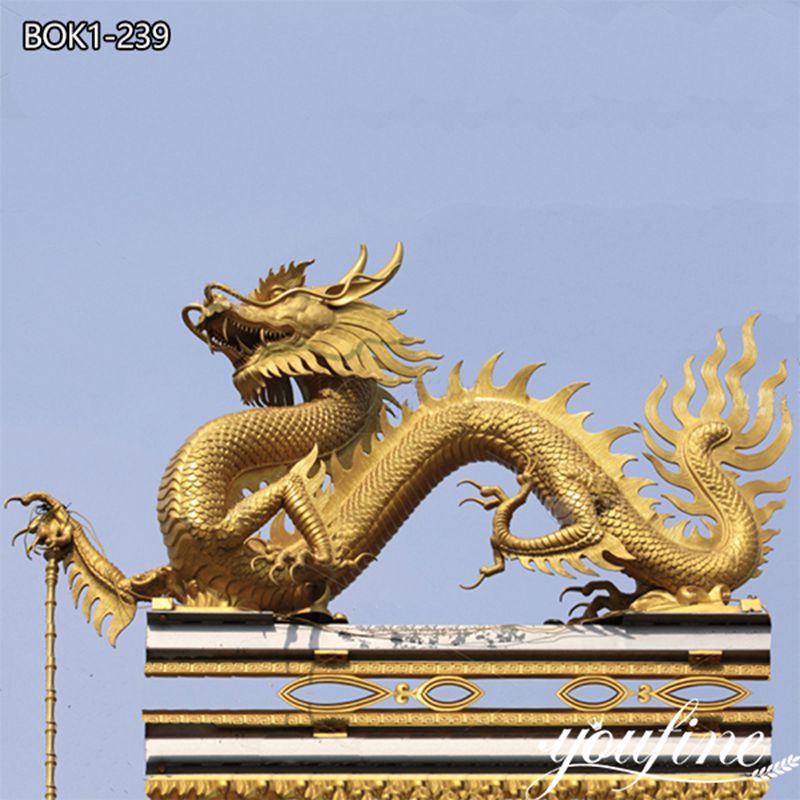 Bronze Chinese Dragon Sculpture Golden Color Outdoor Decor for Sale BOK1-239