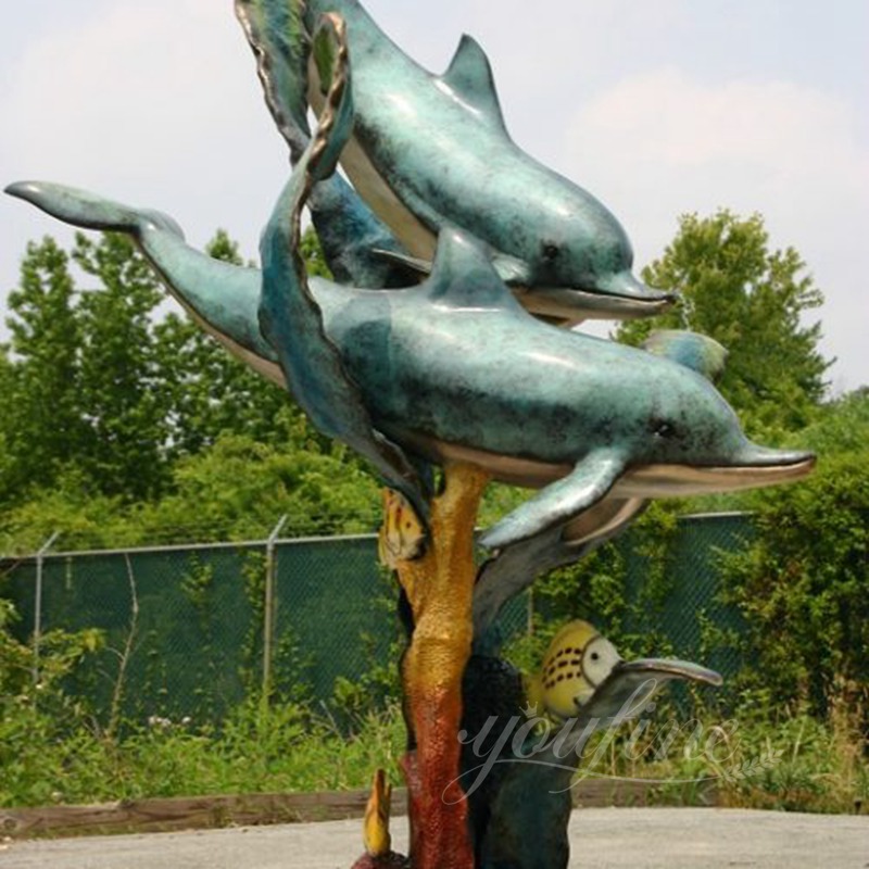 Fine Cast Vivid Beautiful Bronze Dolphin Statue