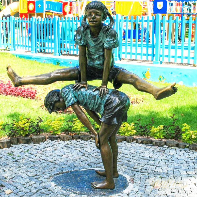 Custom Leapfrog Bronze Kids Sculpture for Garden