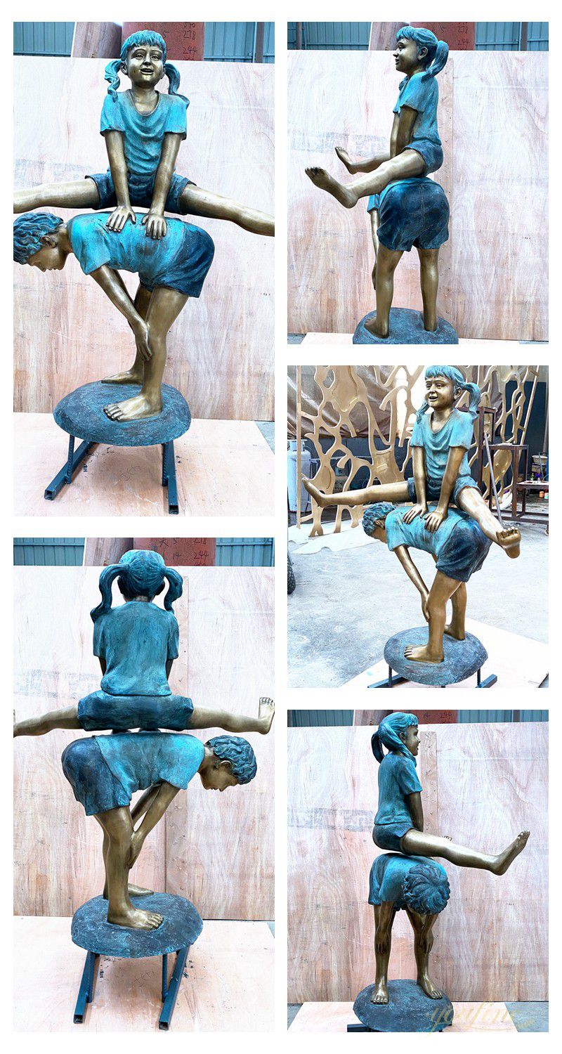 Custom Leapfrog Bronze Kids Sculpture for Garden
