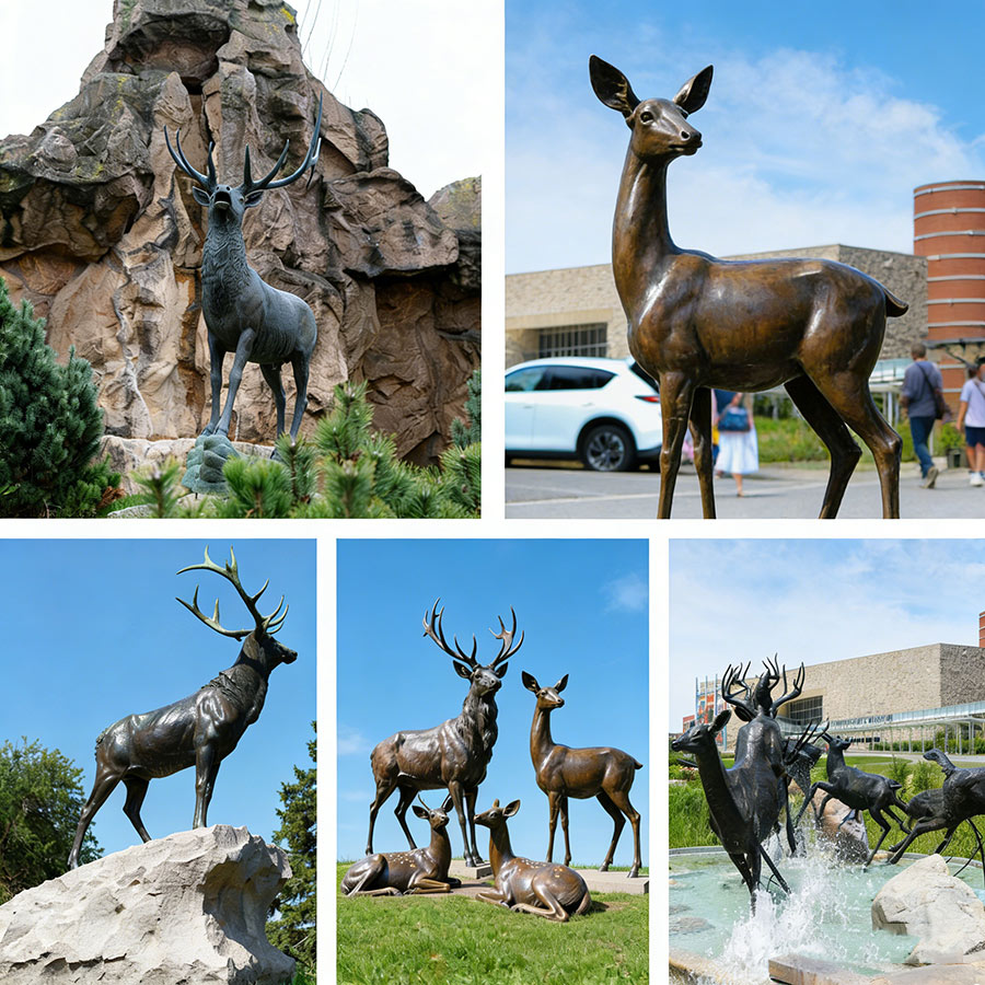 outdoor bronze deer statue