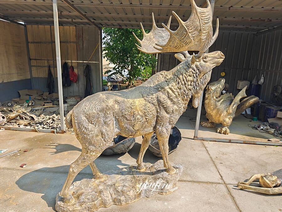life size polished bronze moose sculpture